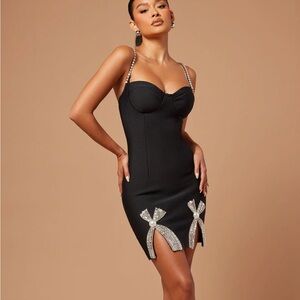 Black pearl rhinestone dress